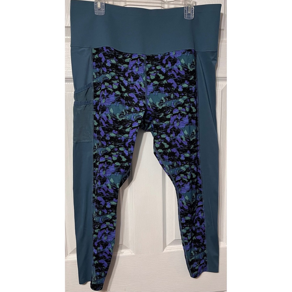 Knix HiTouch High Rise Leggings Teal Purple Abstract Print Pockets XXXL